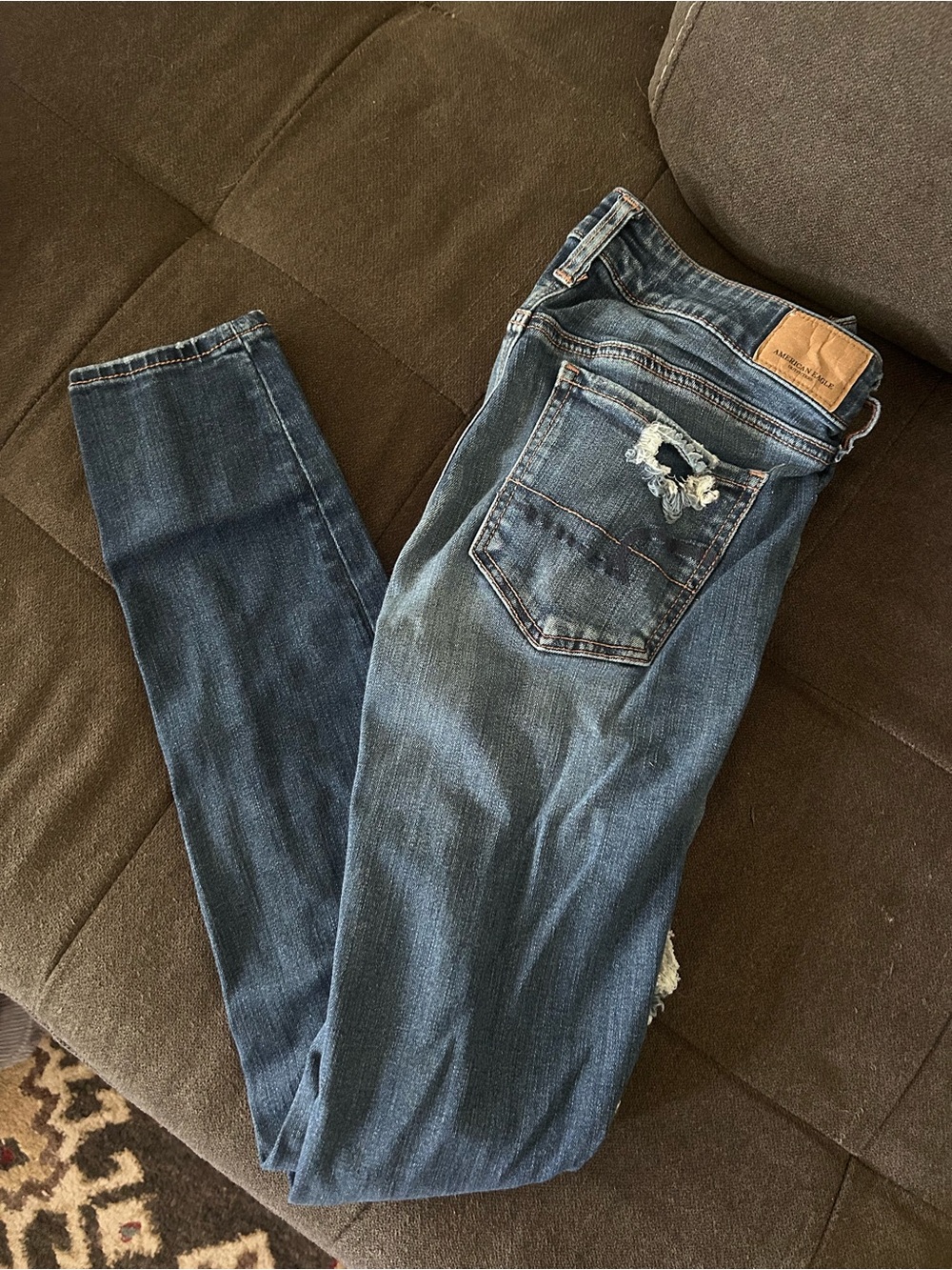American Eagle Outfitters Distressed Dark-Mid Blue Skinny Jeans